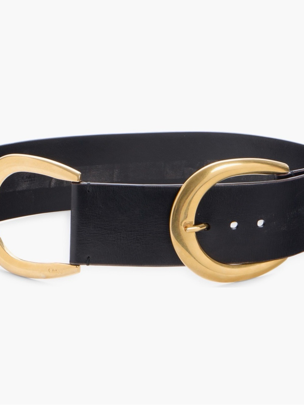 Chloe C Black Leather Waist Belt with Gold Double Buckle